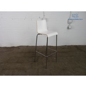 Hoge kruk | Tweedehands | Wit hout | Verchroomd frame | OS225