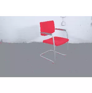 Sitag | Vergaderstoel | Tweedehands | Rood gestoffeerd | Met zwarte armleggers | Zilvergrijs sledeframe | VS363