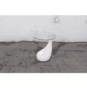 Design | Bijzettafeltje | Tweedehands | Hoogglans wit | Glas blad | OT302