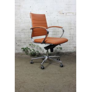 Vergaderstoel | Tweedehands | Luxe | Cognac bruin kunstleder | BS181
