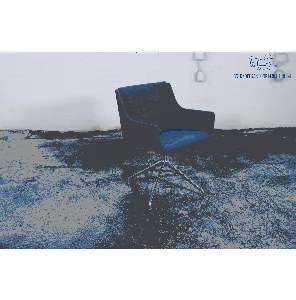 Design | Fauteuil | Tweedehands | Blauw gestoffeerd | Gepolijst aluminium draaipoot | OS277