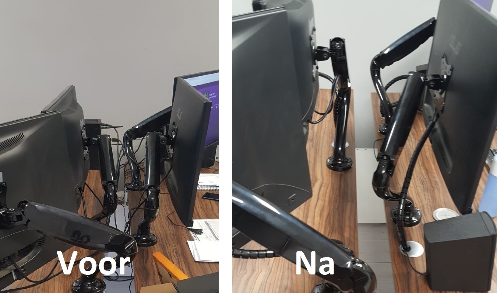 Goed kabelbeheer op zit-sta werkplek